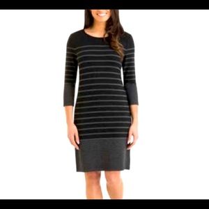 HILARY RADLEY Black Stripe Knit Midi Dress